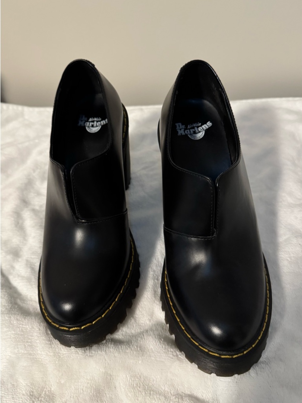 Dr. Martens Black Leather Slip-On Lug Boots with Yellow Stitching - Picture 5 of 5